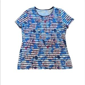 Kim Rogers women’s short sleeve floral print striped T-shirt Size Medium